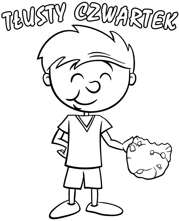 Kolorowanka chłopiec z pączkiem w tłusty czwartek